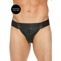 Ouch! Striped Front Zip Jock - Jockstrap - Bonded Leather - Sort