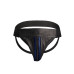 Ouch! Striped Front Zip Jock - Jockstrap - Bonded Leather - Sort/Blå Ouch! Striped Front Zip Jock - Jockstrap - Bonded Leather - Sort/Blå
