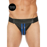 Ouch! Striped Front Zip Jock - Jockstrap - Bonded Leather - Sort/Blå