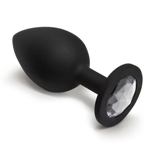 BQS - Sort Silikonbuttplug med Krystall - Klar - Small