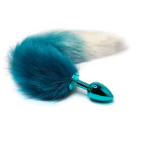 BQS - Buttplug med blå plugg og gradert blå og hvit hale 