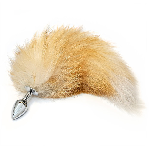 BQS - Buttplug med gylden og hvit hale - Small BQS - Buttplug med gylden og hvit hale - Small