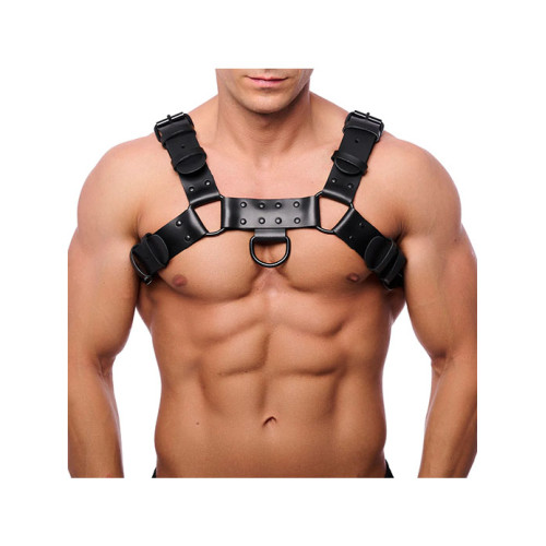 Red Leather - Bulldog Harness i sort lær med sorte detaljer - S/M Red Leather - Bulldog Harness i sort lær med sorte detaljer - S/M